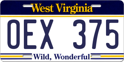 WV license plate OEX375