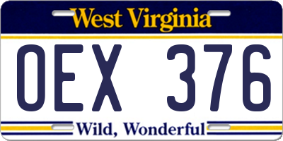 WV license plate OEX376