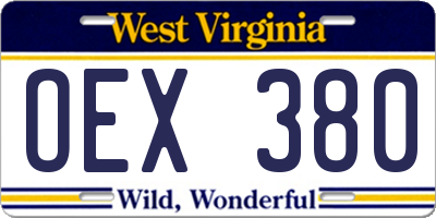 WV license plate OEX380
