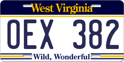 WV license plate OEX382
