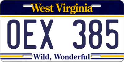 WV license plate OEX385