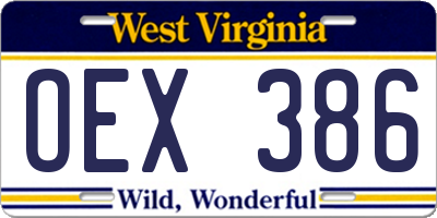 WV license plate OEX386