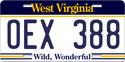WV license plate OEX388
