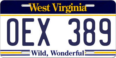 WV license plate OEX389