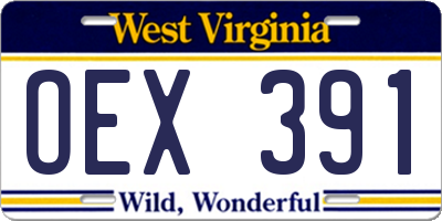 WV license plate OEX391