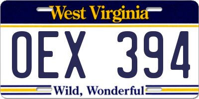WV license plate OEX394