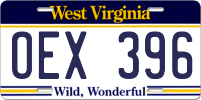 WV license plate OEX396