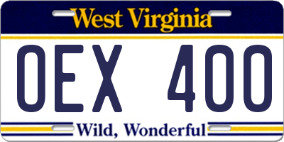 WV license plate OEX400