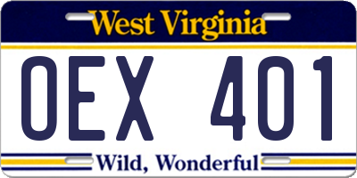 WV license plate OEX401