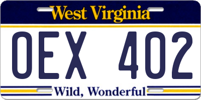 WV license plate OEX402