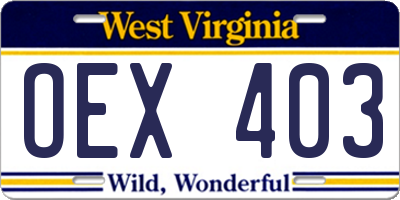 WV license plate OEX403