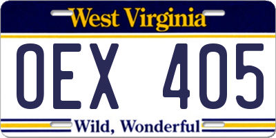 WV license plate OEX405