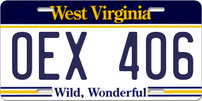WV license plate OEX406