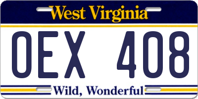WV license plate OEX408