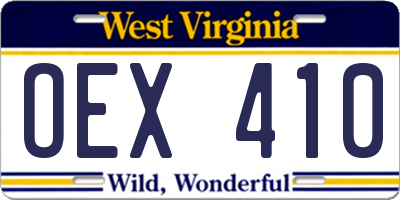 WV license plate OEX410