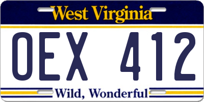 WV license plate OEX412