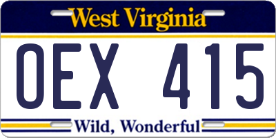 WV license plate OEX415