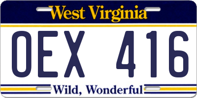 WV license plate OEX416