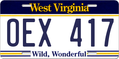 WV license plate OEX417