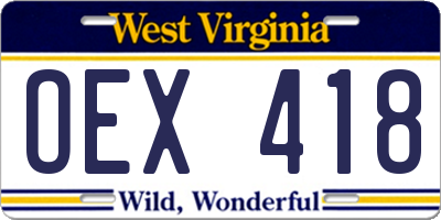 WV license plate OEX418