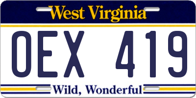 WV license plate OEX419