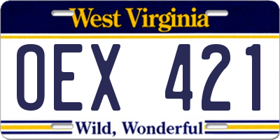 WV license plate OEX421