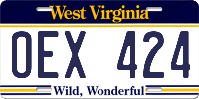WV license plate OEX424