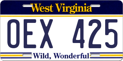 WV license plate OEX425