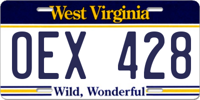 WV license plate OEX428