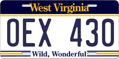 WV license plate OEX430