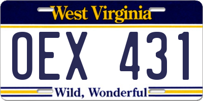 WV license plate OEX431