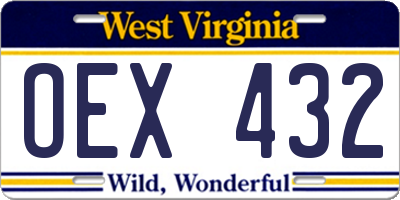 WV license plate OEX432