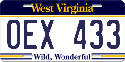 WV license plate OEX433