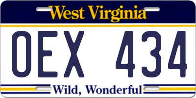 WV license plate OEX434