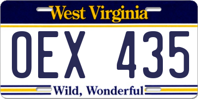 WV license plate OEX435
