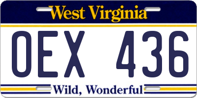 WV license plate OEX436