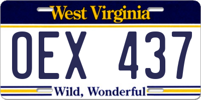 WV license plate OEX437