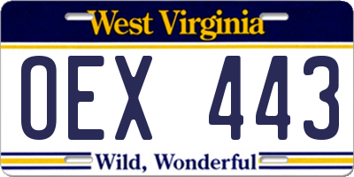 WV license plate OEX443