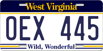 WV license plate OEX445