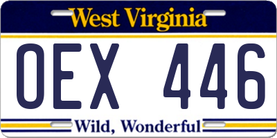 WV license plate OEX446