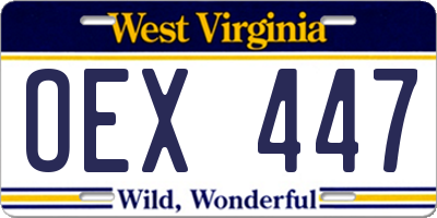 WV license plate OEX447