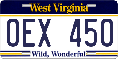 WV license plate OEX450