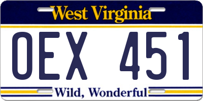WV license plate OEX451