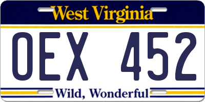 WV license plate OEX452