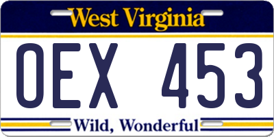 WV license plate OEX453