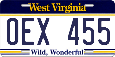 WV license plate OEX455