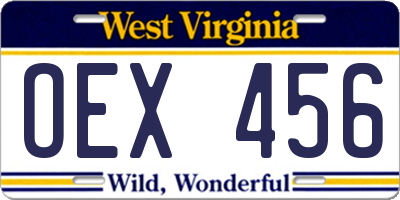 WV license plate OEX456