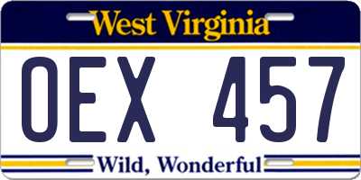 WV license plate OEX457