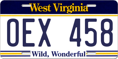 WV license plate OEX458