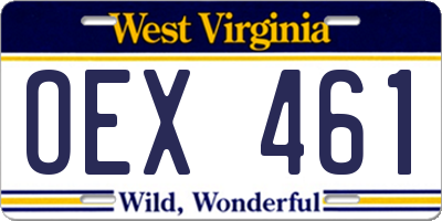 WV license plate OEX461